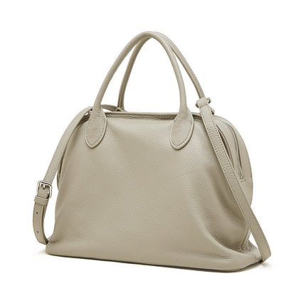 Light Grey pebbled leather bowling bag.