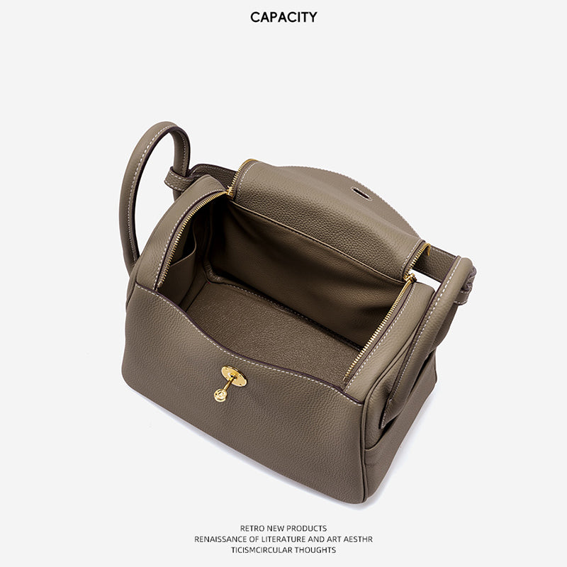 Taupe Leather Handbag | Top Handles Handbag for Women - POPSEWING™