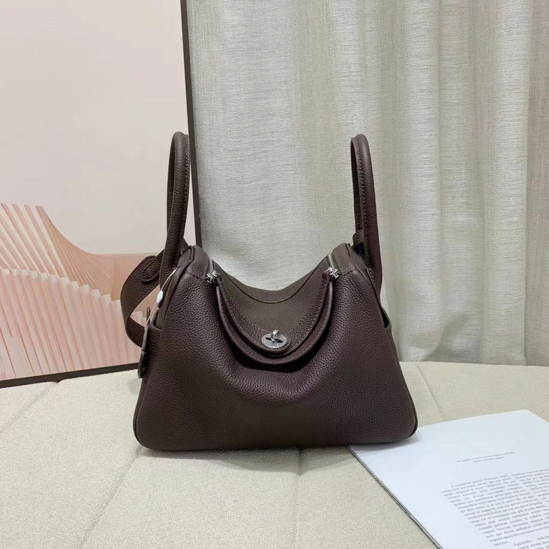 Ebenine dark brown top grain leather Lindy bag with silver hardware