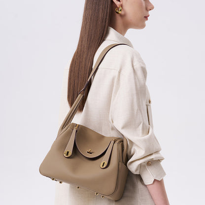 Taupe Leather Handbag | Top Handles Handbag for Women - POPSEWING™