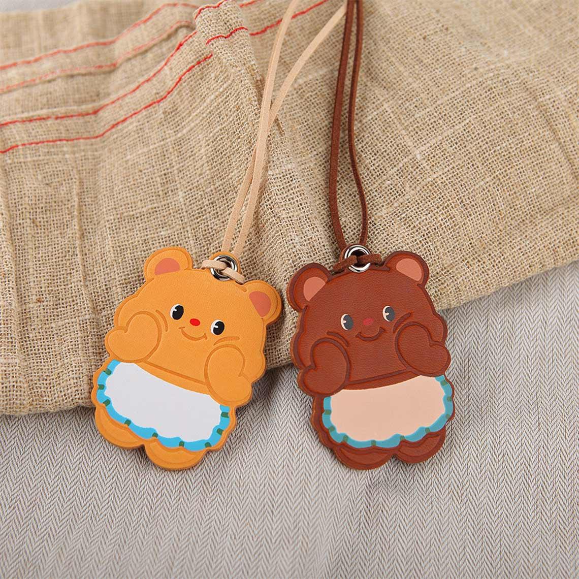 Vegetable Tanned Leather Cute Bear Charm