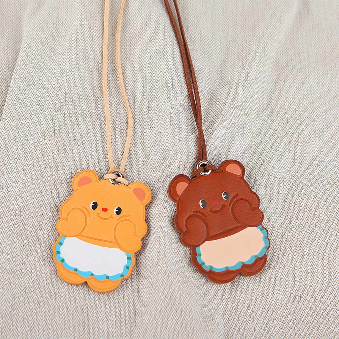 Vegetable Tanned Leather Cute Bear Charm