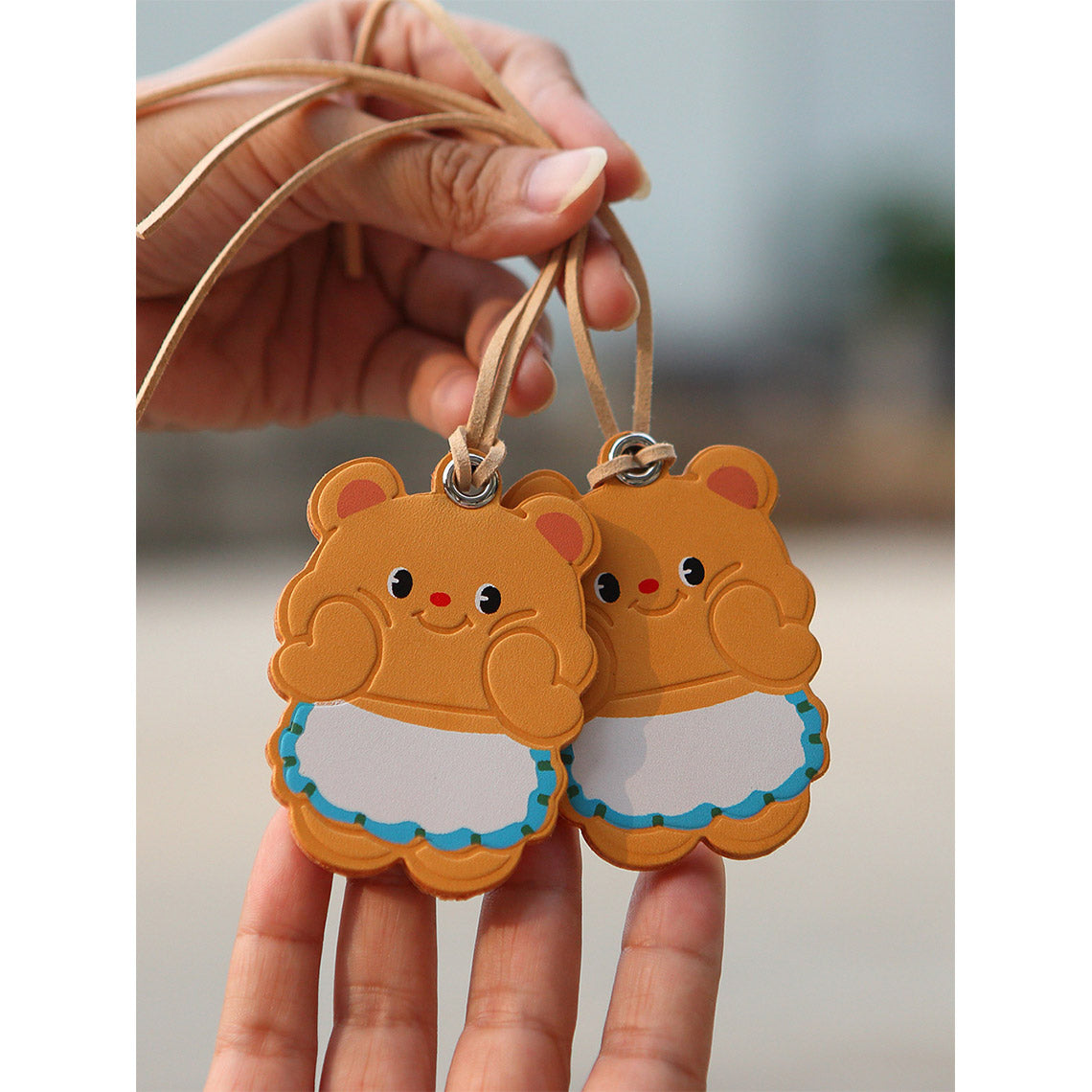 Vegetable Tanned Leather Cute Bear Charm
