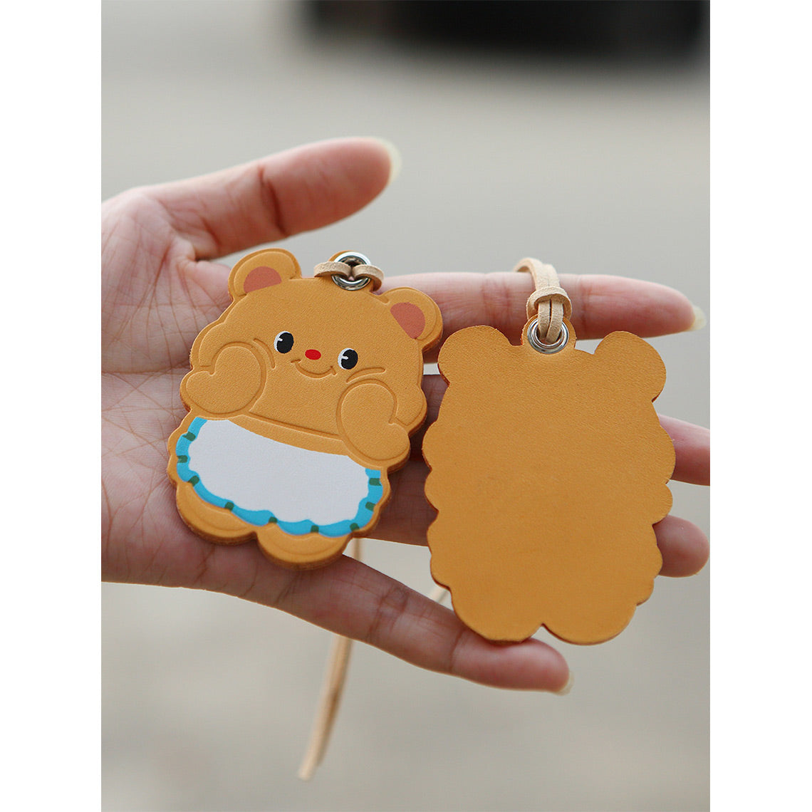 Vegetable Tanned Leather Cute Bear Charm