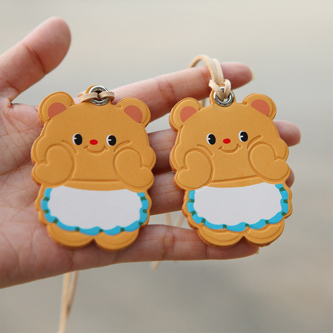 Vegetable Tanned Leather Cute Bear Charm