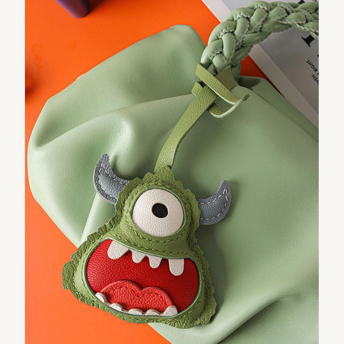Green Leather Monster Purse Charm Bag Charms