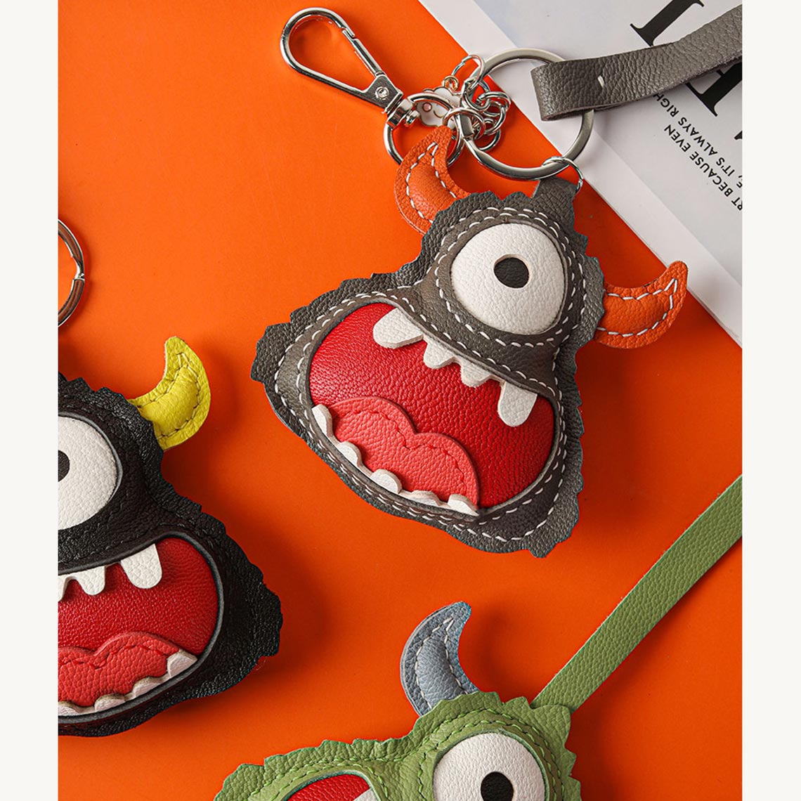 HANDSEWGIFT Leather Little Monster Keychain Charm DIY Kit