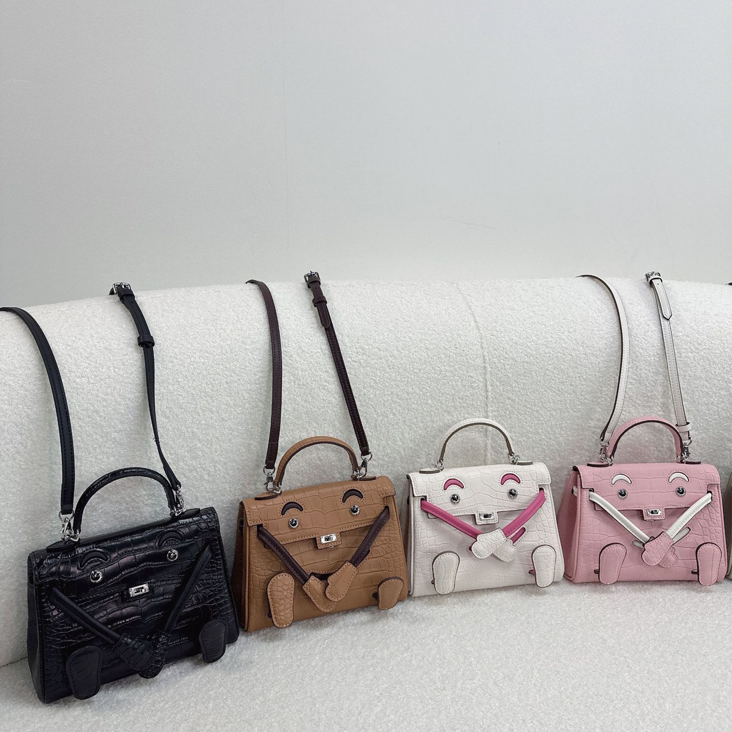 Inspired Kelli Doll mini bag with luxury croc-embossed leather and quirky face design.