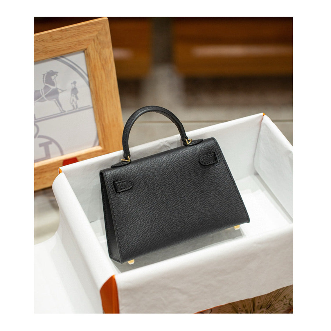 Black Epsom Leather Mini Kelly 19 Handbag for Women | Inspired Design Handbags