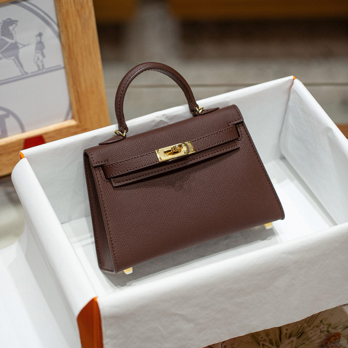 Rouge Leather Mini handbag with Gold Hardware