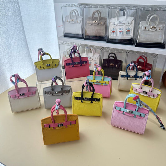 Mini Birkin Style Bag Charm and AirPods Case in Multi-Color Vegan Leather