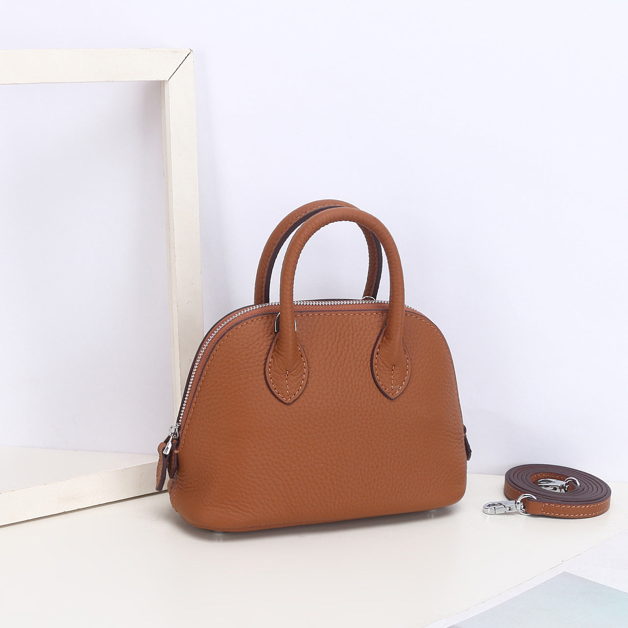 Top Grain Leather Mini Bowling Handbag