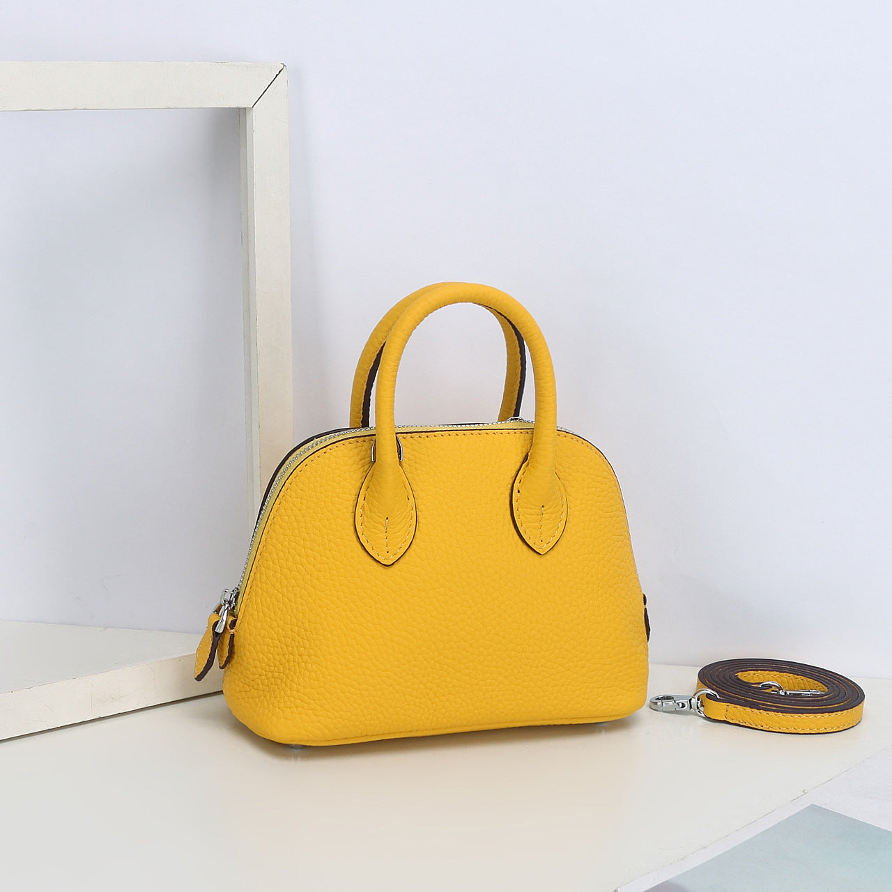 Top Grain Leather Mini Bowling Handbag