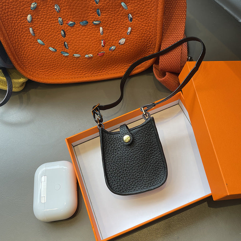 Black Mini Leather Eveline AirPods Pro Case & Luxury Bag Charm.