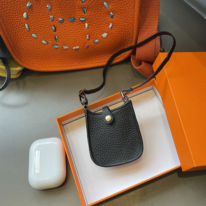 Black Mini Leather Eveline AirPods Pro Case & Luxury Bag Charm.