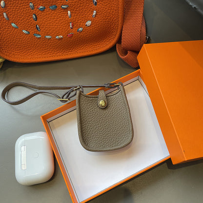 Gray Mini Leather Eveline AirPods Pro Case & Luxury Bag Charm.