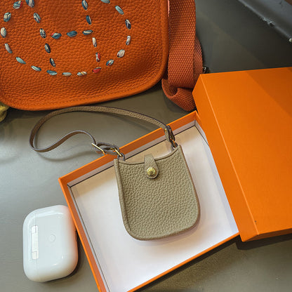 Light Gray Mini Leather Eveline AirPods Pro Case & Luxury Bag Charm.