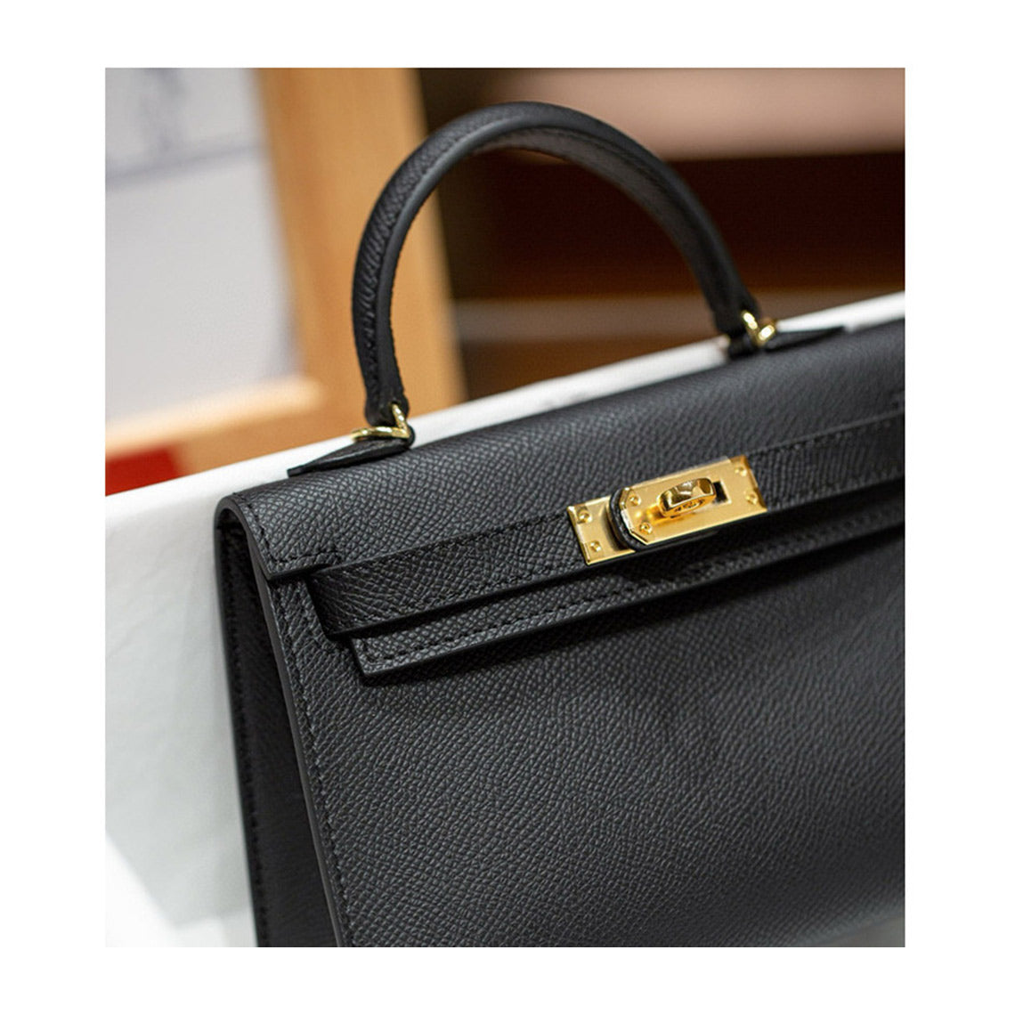 Black inspired mini Kelly handbag with gold clasp