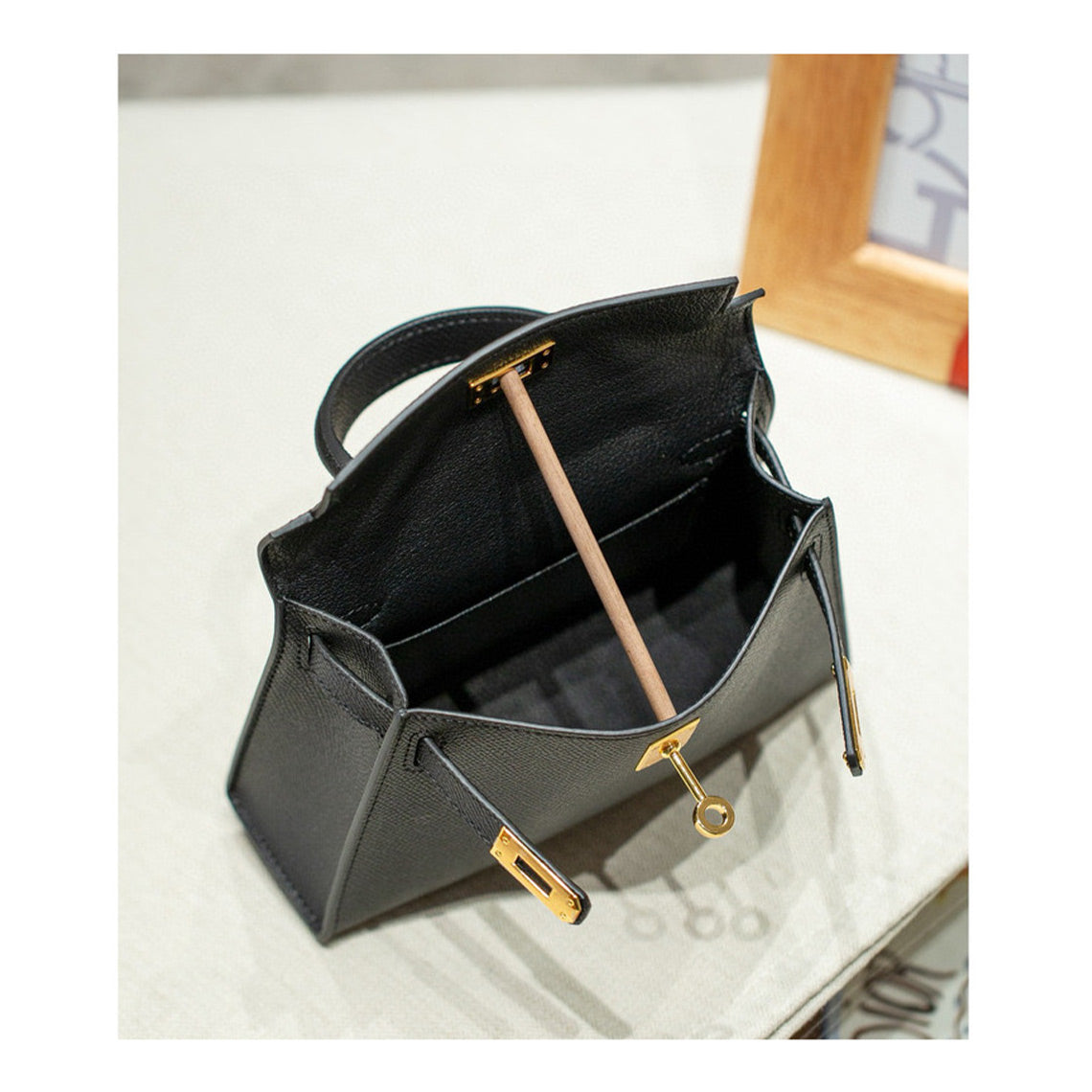 Mini Leather Bag Handbag Inspired Mini Kelly Interior