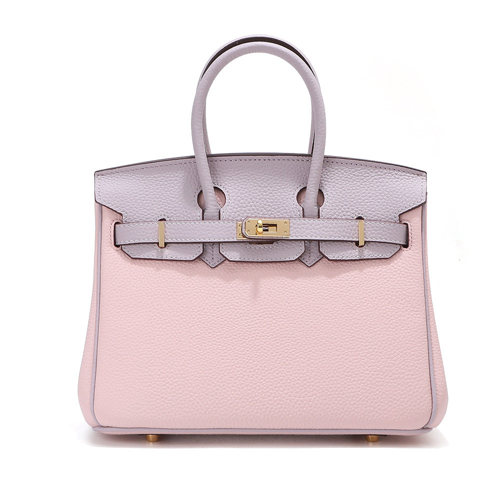 Inspired Berkin Bag Pink Bi Color Togo Top Grain Leather Handbag