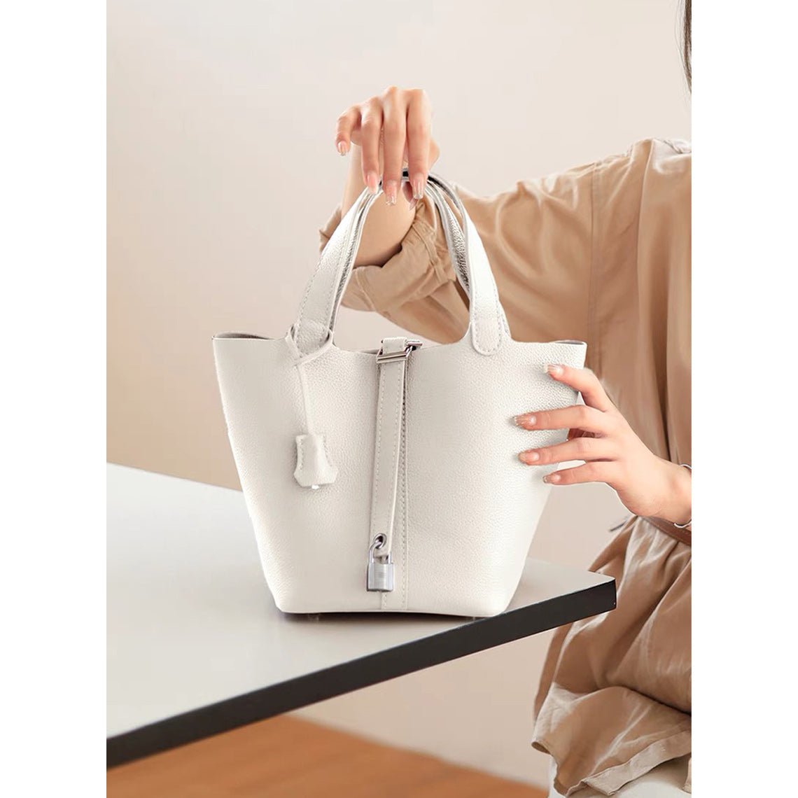 HANDSEWGIFT Picotin Lock Totes Bag Top Grain Leather DIY Kit