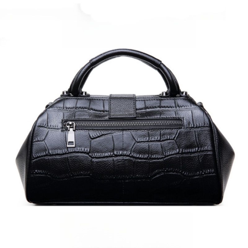 Crocodile-embossed Genuine Leather Doctor Bag Women Tote Bag