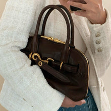 Load image into Gallery viewer, Leather Retro Bowling Top Handle Bag
