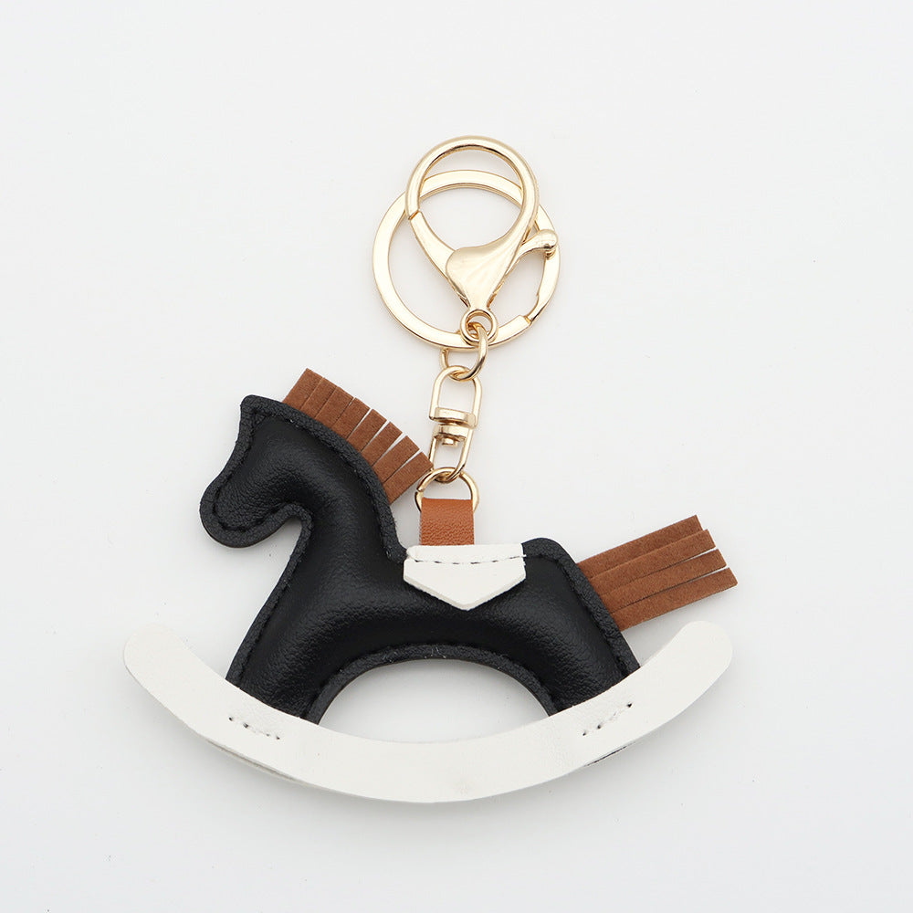 Cartoon Rocking Horse Bag Charm Faux Leather Keychain Pendant