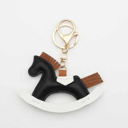 Cartoon Rocking Horse Bag Charm Faux Leather Keychain Pendant