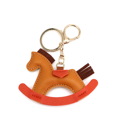 Cartoon Rocking Horse Bag Charm Faux Leather Keychain Pendant