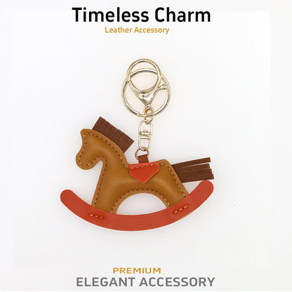 Cartoon Rocking Horse Bag Charm Faux Leather Keychain Pendant