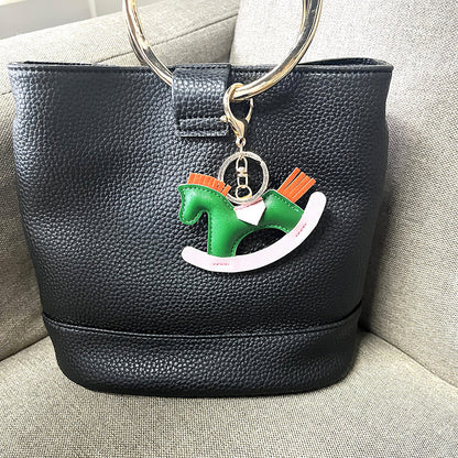 Cartoon Rocking Horse Bag Charm Faux Leather Keychain Pendant