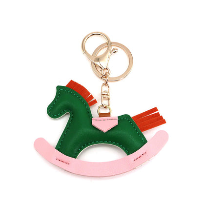 Cartoon Rocking Horse Bag Charm Faux Leather Keychain Pendant