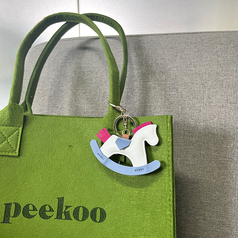 Cartoon Rocking Horse Bag Charm Faux Leather Keychain Pendant