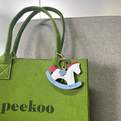 Cartoon Rocking Horse Bag Charm Faux Leather Keychain Pendant