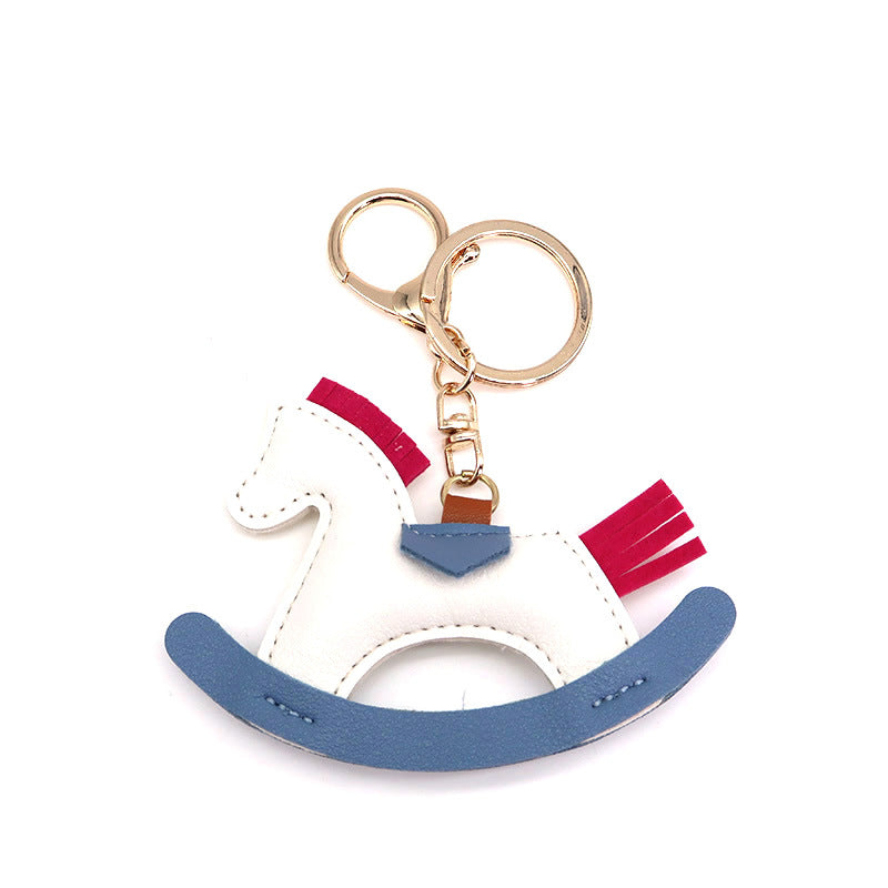 Cartoon Rocking Horse Bag Charm Faux Leather Keychain Pendant