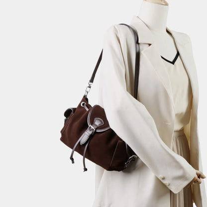 Suede Leather Multi-Pocket Crossbody Bag - Retro Spliced Edition