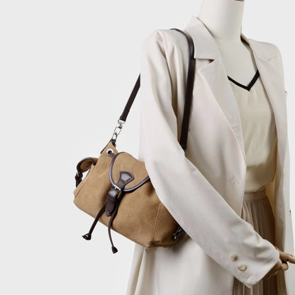 Suede Leather Multi-Pocket Crossbody Bag - Retro Spliced Edition