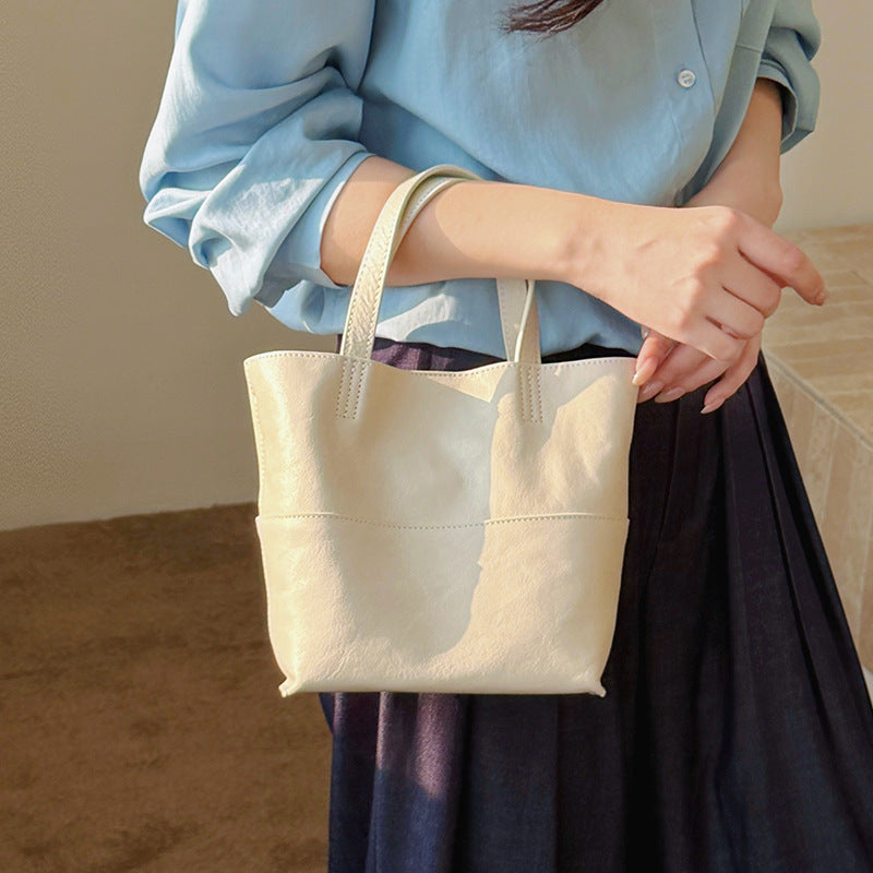 Essential Leather Mini Tote - Premium Cowhide Handbag & Crossbody Bag