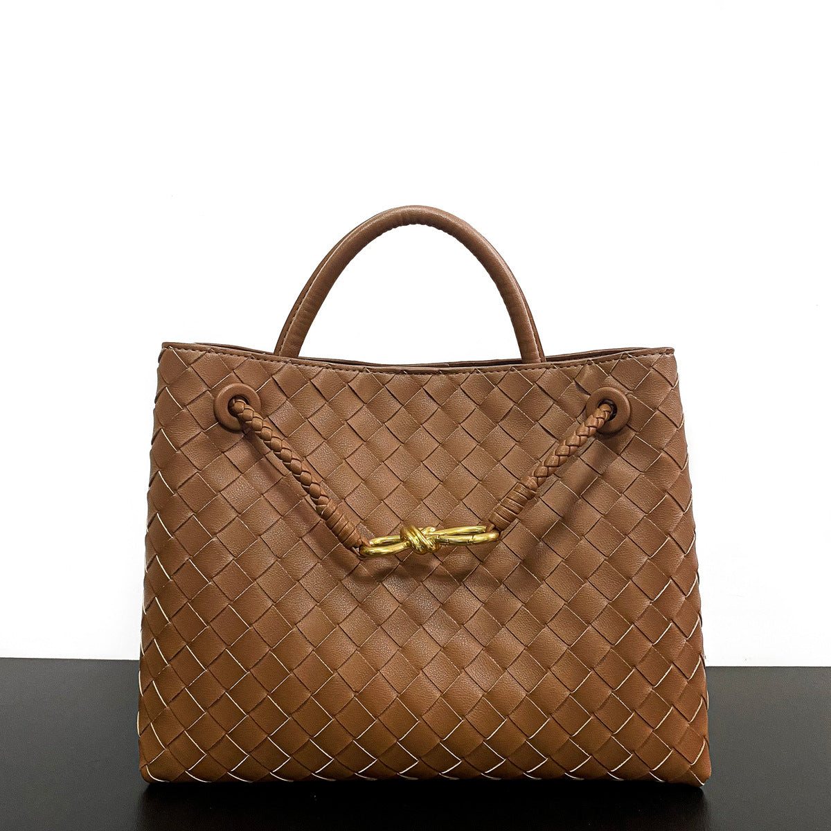 Woven Leather Inspired Intrecciato Tote Bag - Retro Knot Shoulder Bag & Handbag