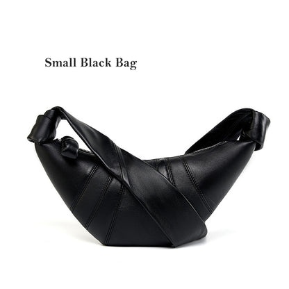 Premium Lambskin Leather Croissant Bag - Soft Hobo Crossbody Shoulder Purse