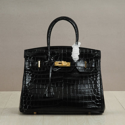 Crocodile Pattern Glossy Leather Handbags for Woman | Golden Hardware