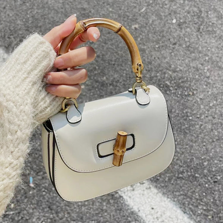 Genuine Leather Inspired Retro Bamboo Top Handle Mini Bag
