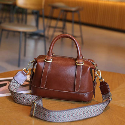 Vegetable-tanned Leather Boston Bag | Cowhide Crossbody Handbag