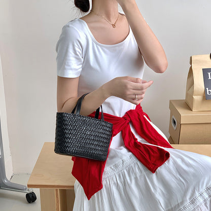 Woven Cowhide Tote Bag — Holiday-Style Small Woven Leather Crossbody Bag