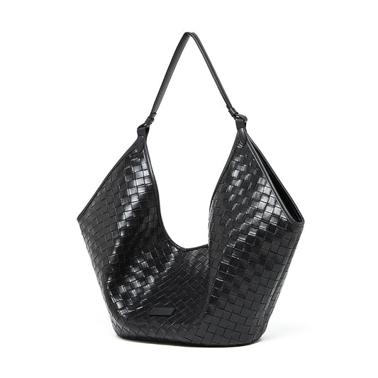 Large Capacity Woven Leather Underarm Bag for Daily Commute