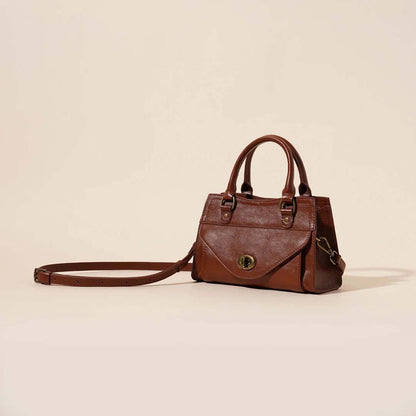 Genuine Leather French Square Bag - Top Grain Cowhide Crossbody