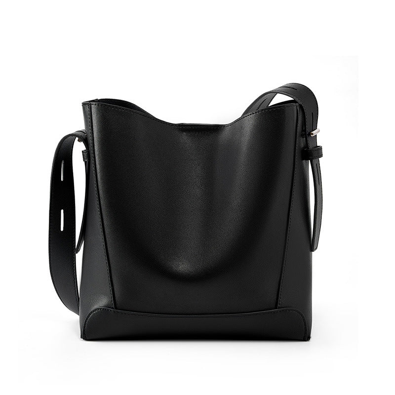 Minimalist Leather Bucket Bag - Large Capacity Commuter Shoulder Bag