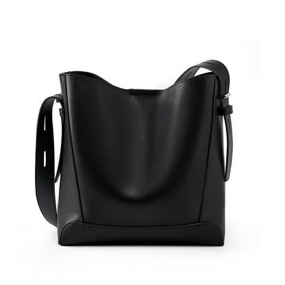 Minimalist Leather Bucket Bag - Large Capacity Commuter Shoulder Bag