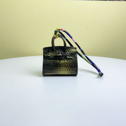 Inspired Mini Burkin Bag Charm Crocodile Pattern Real Leather Earphone Storage Bag